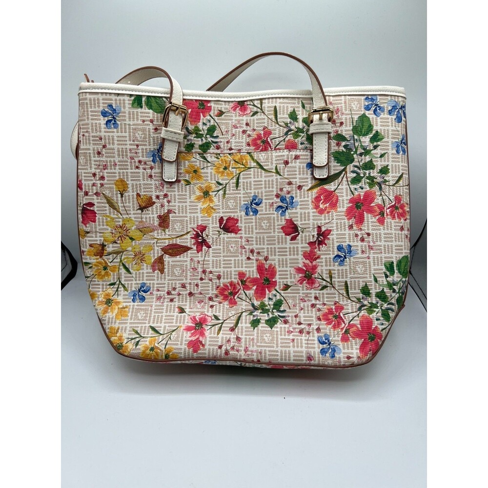 Anne Klein Floral Tote Bag White Multicolor Shoulder Purse Spring Summer - Picture 4 of 16